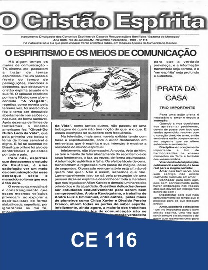 Capa da Edição 116 de O Cristão Espírita
