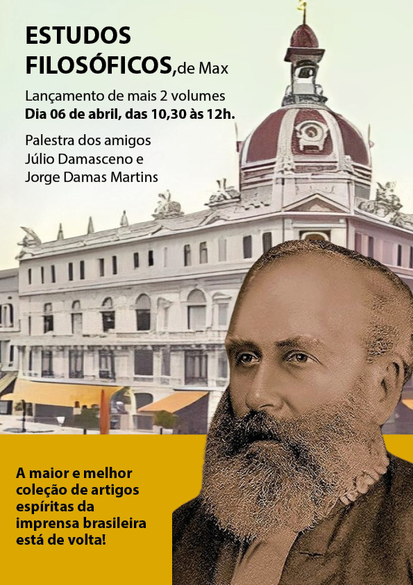 Cartaz do anúncio do lançamento de mais 2 novos exemplares da coleção Estudos Filosóficos, de Max/Bezerra de Menezes