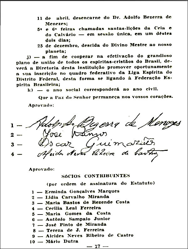 Primeira Página do Estatuto do Regeneração aprovado mediunicamente pelo Dr. Bezerra de Menezes