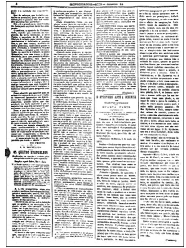 Publicação de Os Quatro Evangelhos de Roustaing nas páginas de O Reformador - 1898