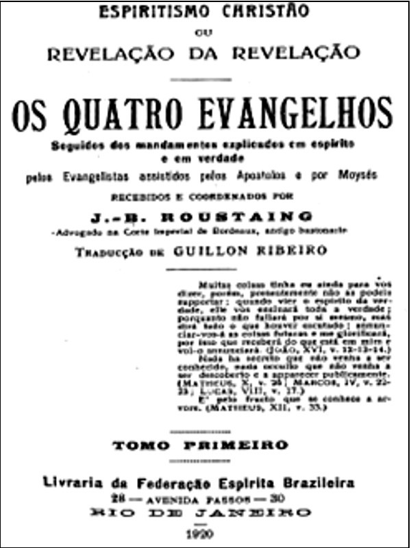 Capa da 3a. edição brasileira de Os Quatro Evangelhos, de Roustaing, FEB - 1920
