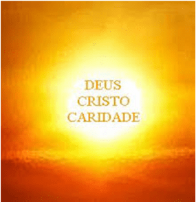 Ilustração - imagem do sol sobreposta pelas palavras Deus, Cristo e Caridade