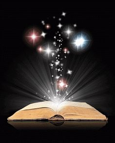 Fotomontagem de livro espargindo luz