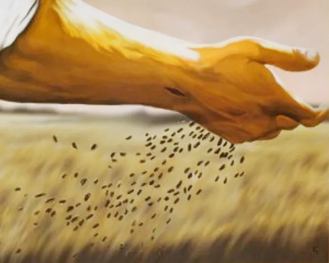 ilustração de mãos semeando