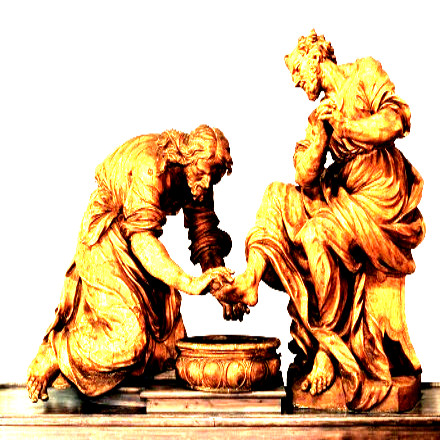 Imagem de estátua de Jesus na cena do lava-pés